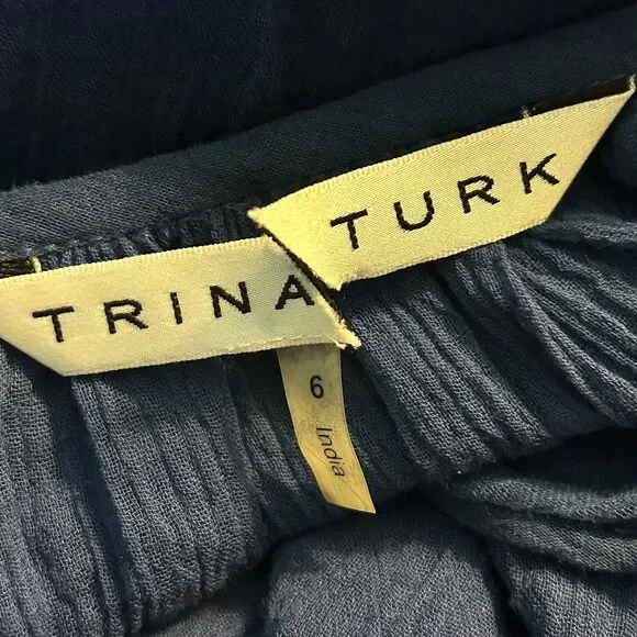 Trina Turk Blue Embroidered Boho Cotton Lined Floral Tunic Dress Size 6 NEW - Picture 15 of 15